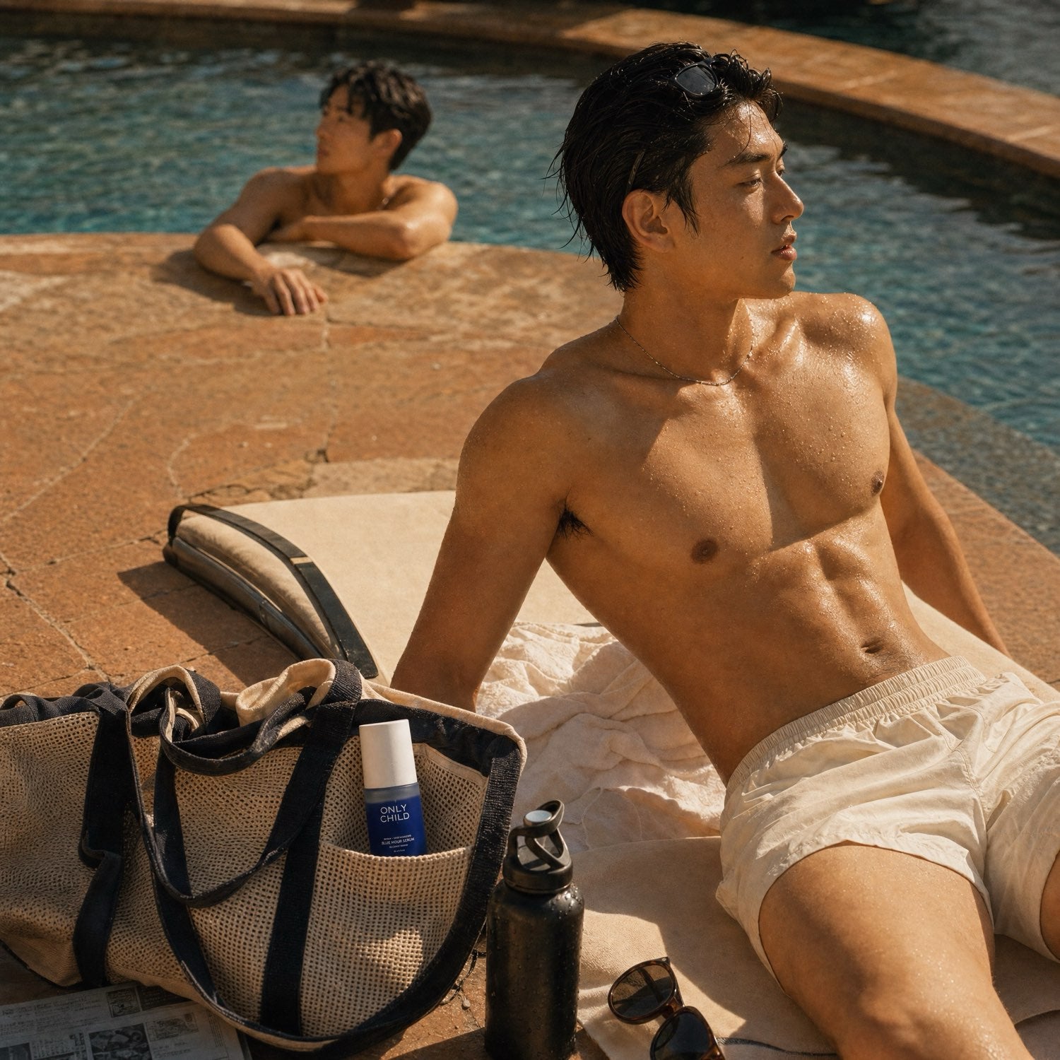 Only Child — poolside, with Blue Hour Serum